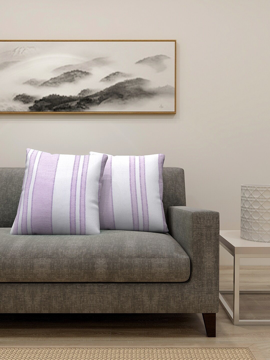KLOTTHE Set Of 2 Purple & White Striped Square Cushions