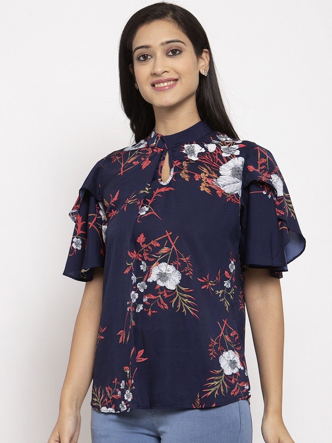 Karmic Vision Women Navy Blue Printed Top