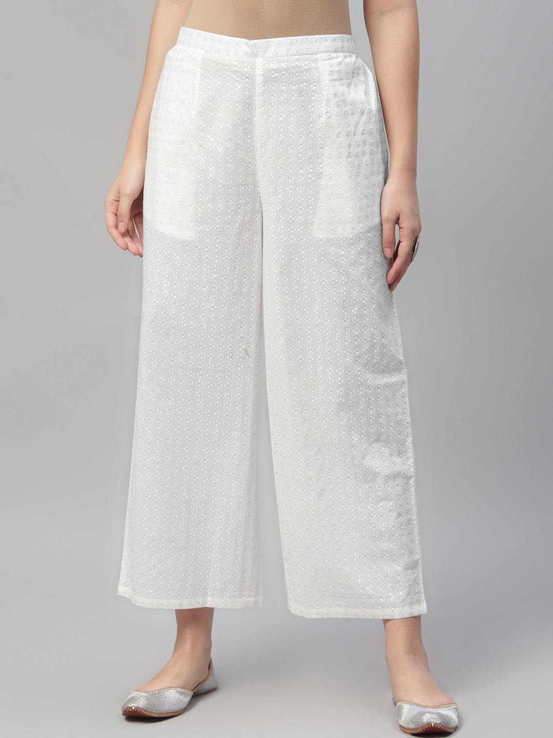 Libas Women White Printed Wide Leg Palazzos