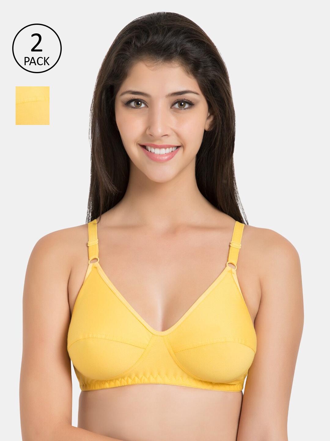Souminie Pack Of 2 Yellow Solid Non-Wired Non Padded Everyday Bra SLY-935-2PC-YL-30B