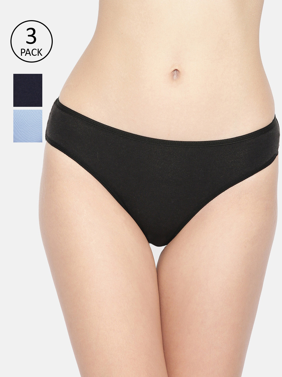 Inner Sense Women Pack Of 3 Blue & Black Solid Antimicrobial Bikini Sustainable Briefs IMPC004
Inner Sense Women Pack Of 3 Blue & Black Solid Antimicrobial Bikini Sustainable Briefs IMPC004