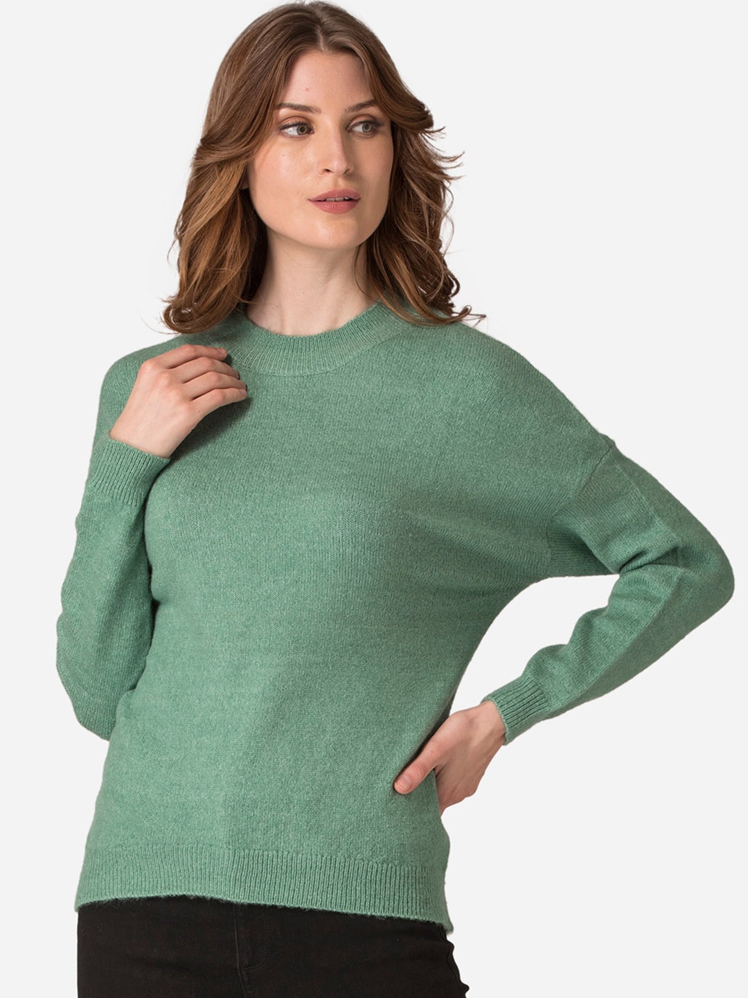 Mode by Red Tape Women Green Solid Pullover Sweater
