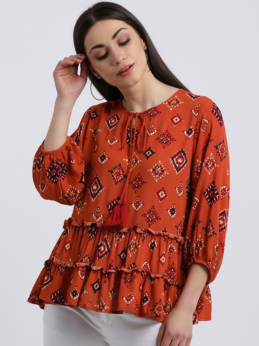 Zink London Women Rust Red Printed Top