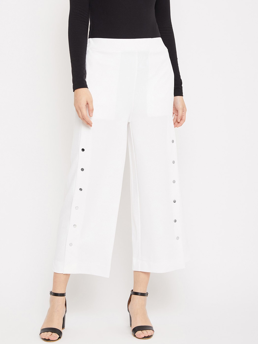 Crimsoune Club Women White Solid Straight Palazzos