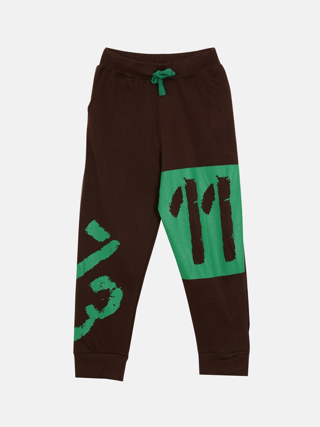 KiddoPanti Boys Coffee Brown & Green Straight-Fit Joggers