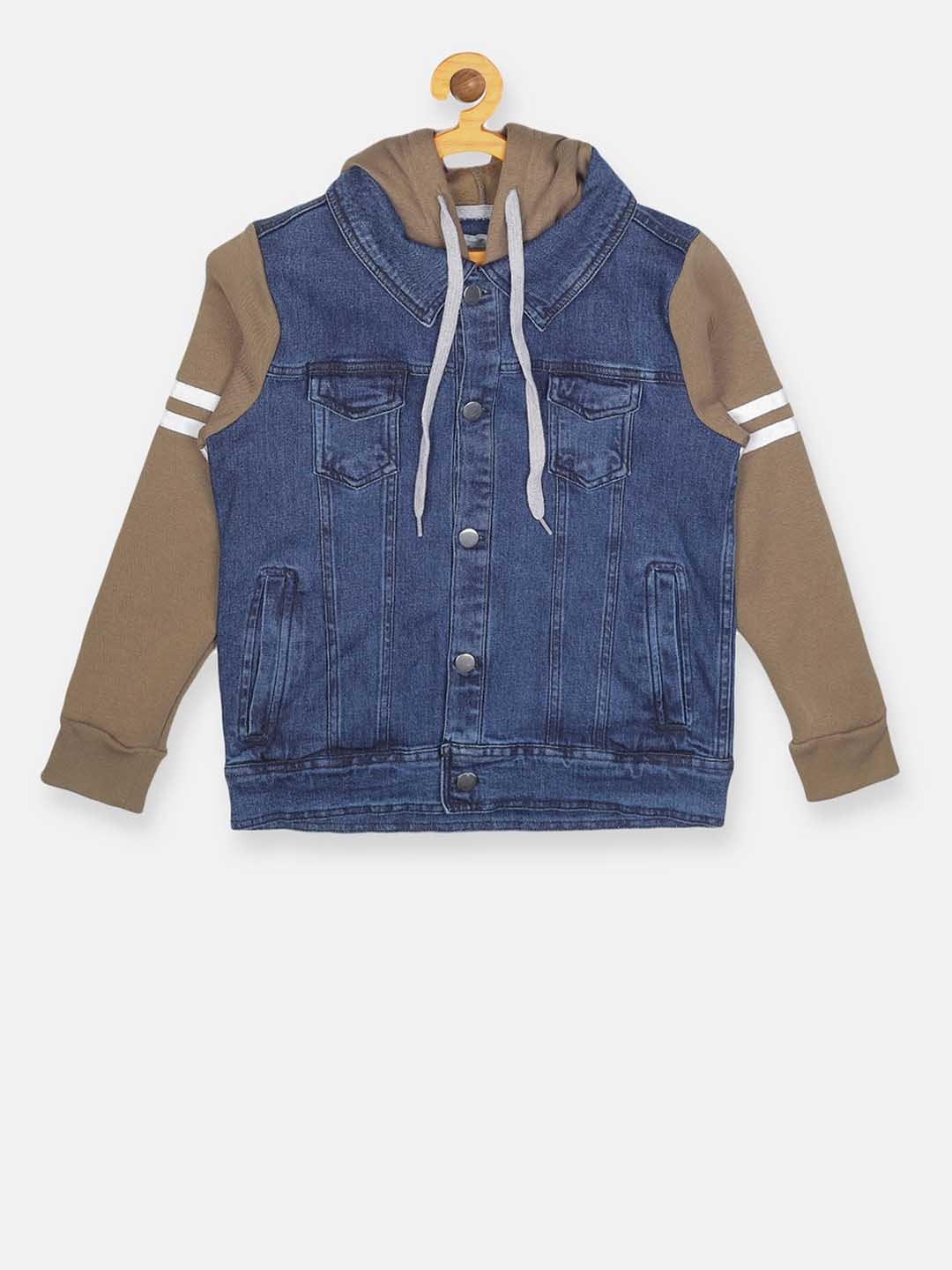 Instafab Girls Blue Solid Windcheater Denim Jacket