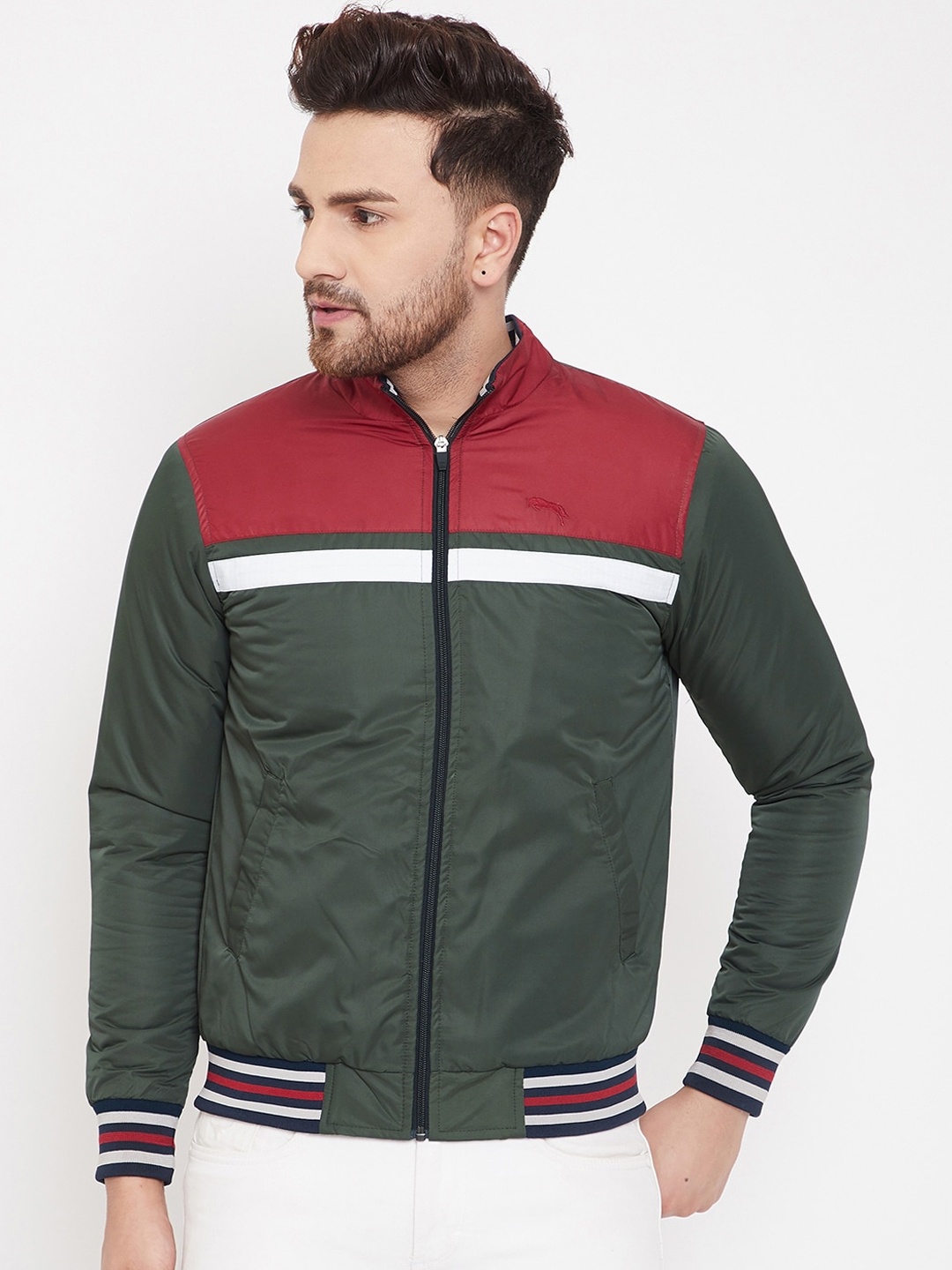 JUMP USA Men Green Colourblocked Lightweight Bomber