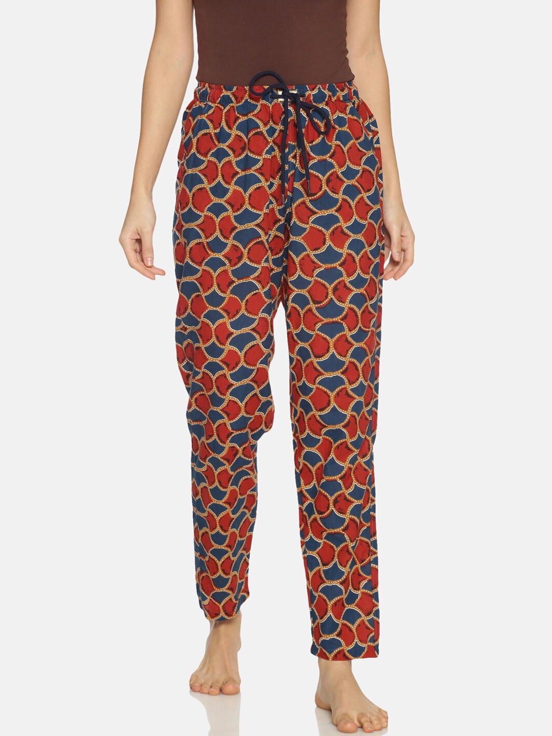 Bene Kleed Women Red & Navy Blue Anti Bacterial Printed Lounge Pants
