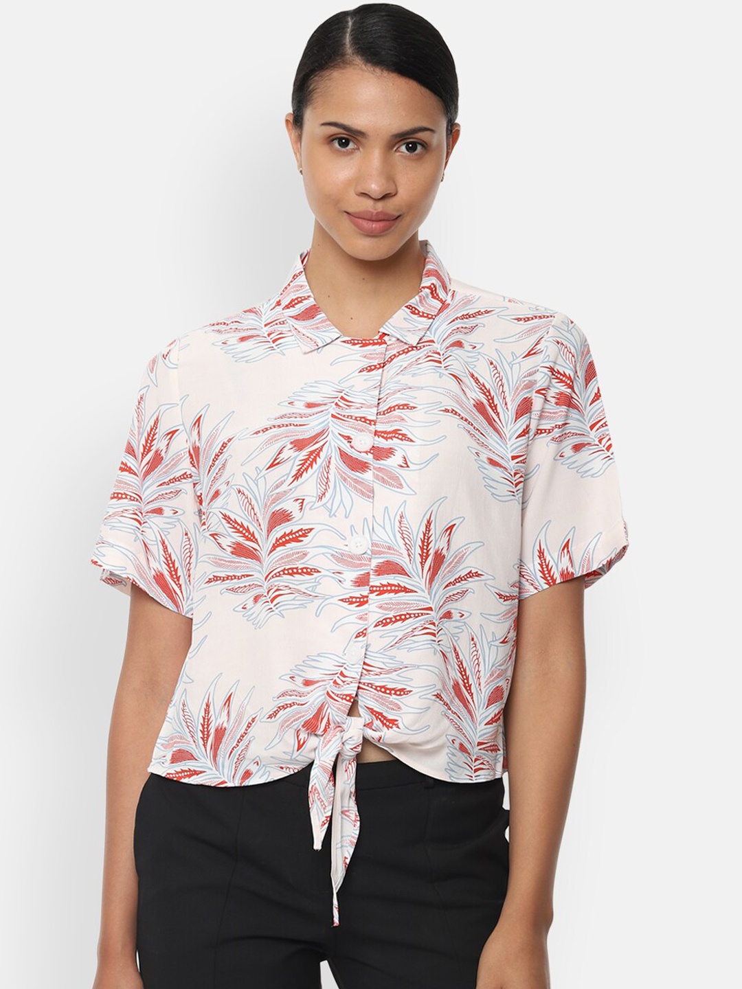 Van Heusen Woman Cream-Coloured Printed Shirt Style Top