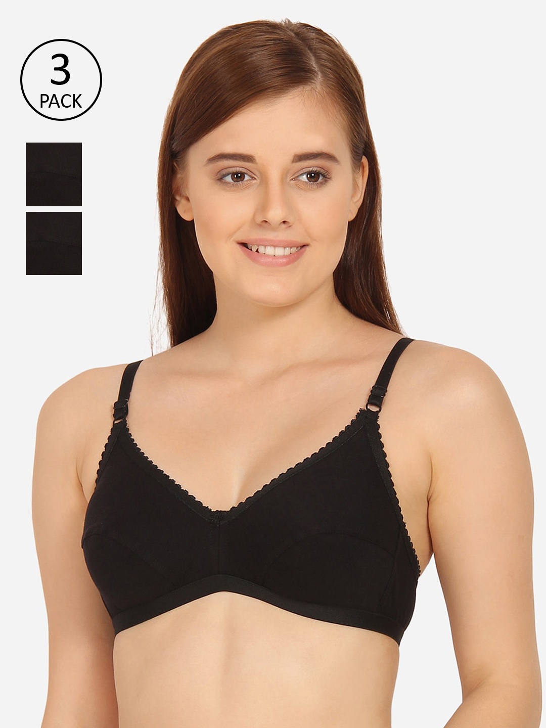 Innocence Pack of 3 Solid Non-Wired Non Padded Everyday Bras BBAPLI90241_, Black