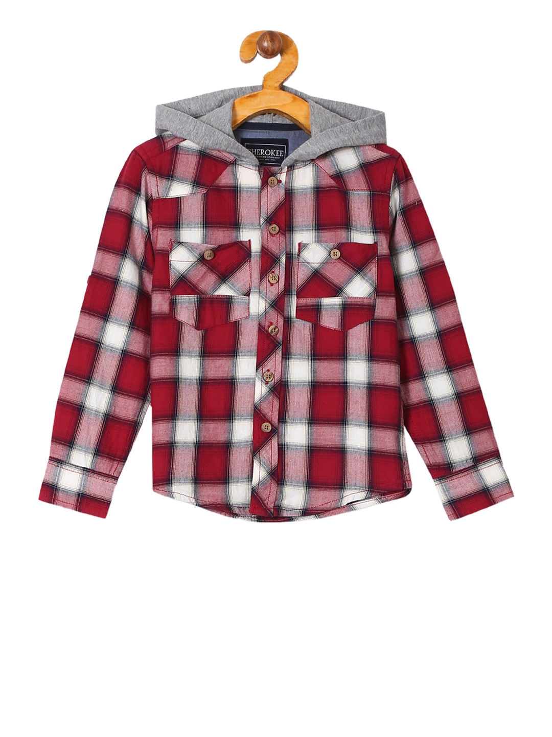 Cherokee Boys Red & White Regular Fit Checked Casual Shirt