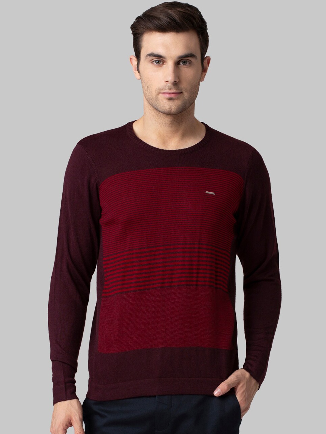 Park Avenue Men Red Striped Sweater Vest Sweater