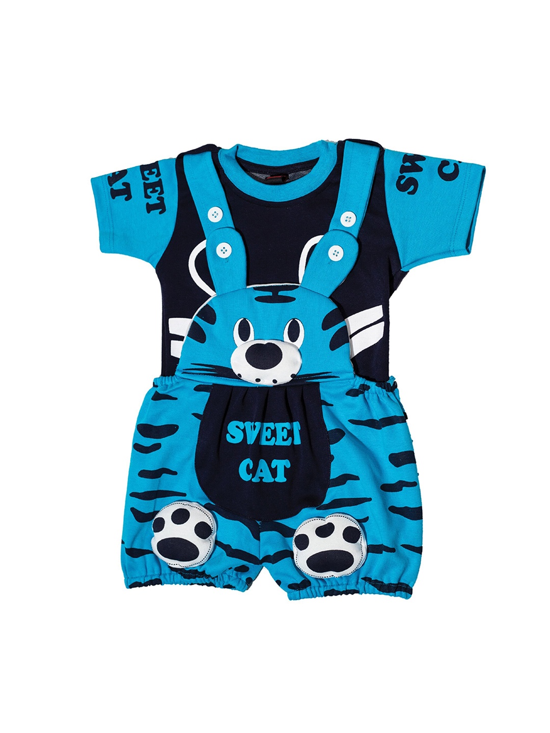 BORN WEAR Unisex Kids Blue & White Printed T-shirt with Shorts