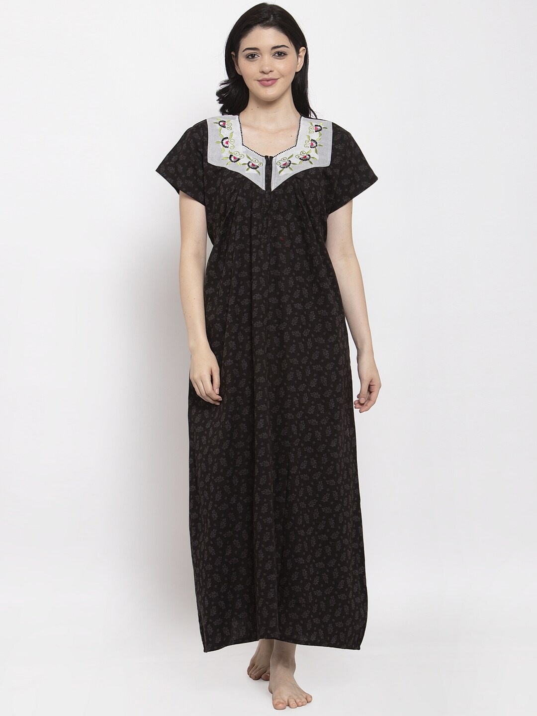 Secret Wish Black Printed Nightdress