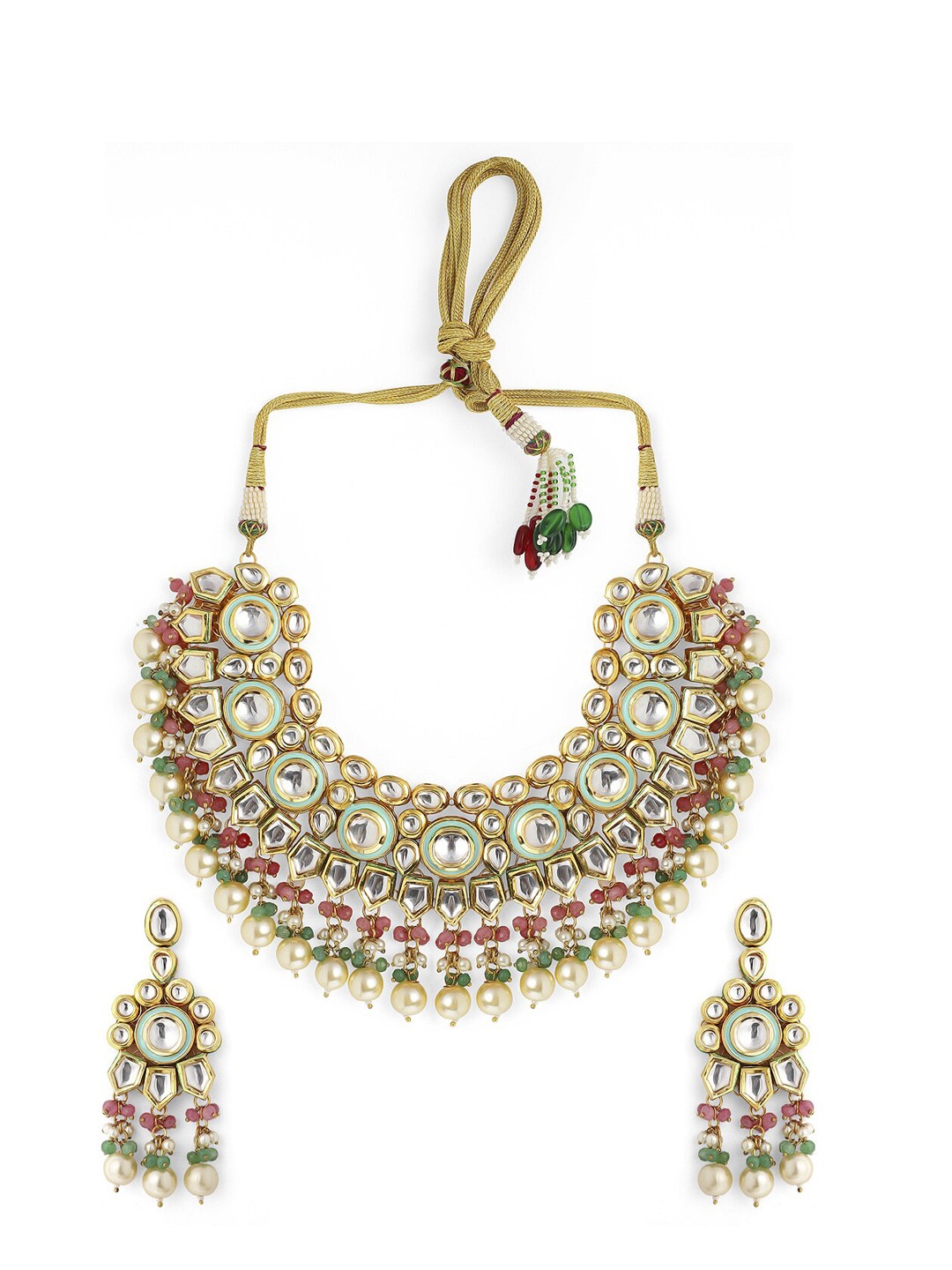rubans LUXURY Gold-Plated & White Kundan-Studded Pearl-Beaded Enamelled Handcrafted Jewellery Set
rubans LUXURY Gold-Plated & White Kundan-Studded Pearl-Beaded Enamelled Handcrafted Jewellery Set