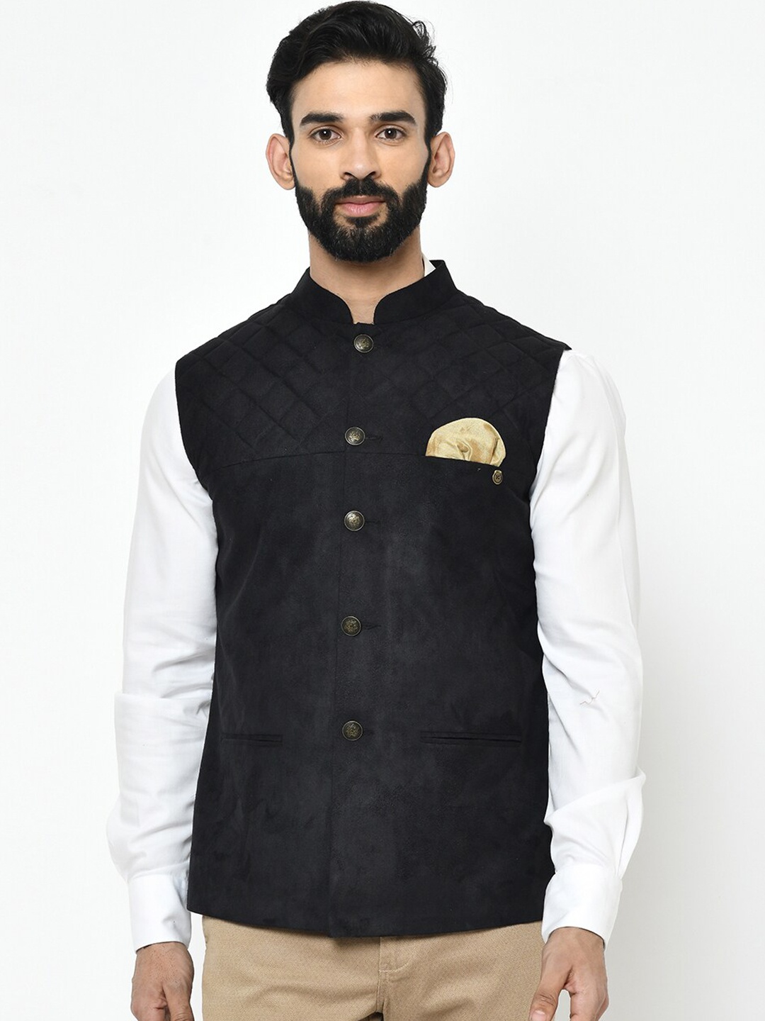 KISAH Men Black Solid Nehru Jacket