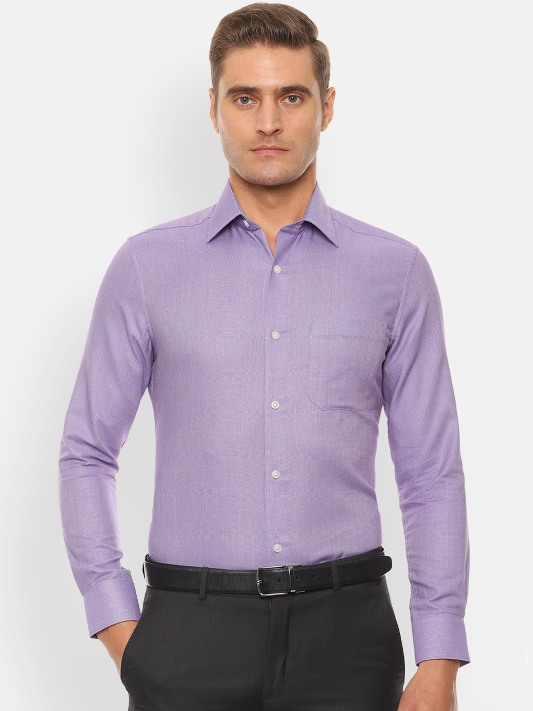 Louis Philippe Men Purple & White Regular Fit Striped Formal Shirt