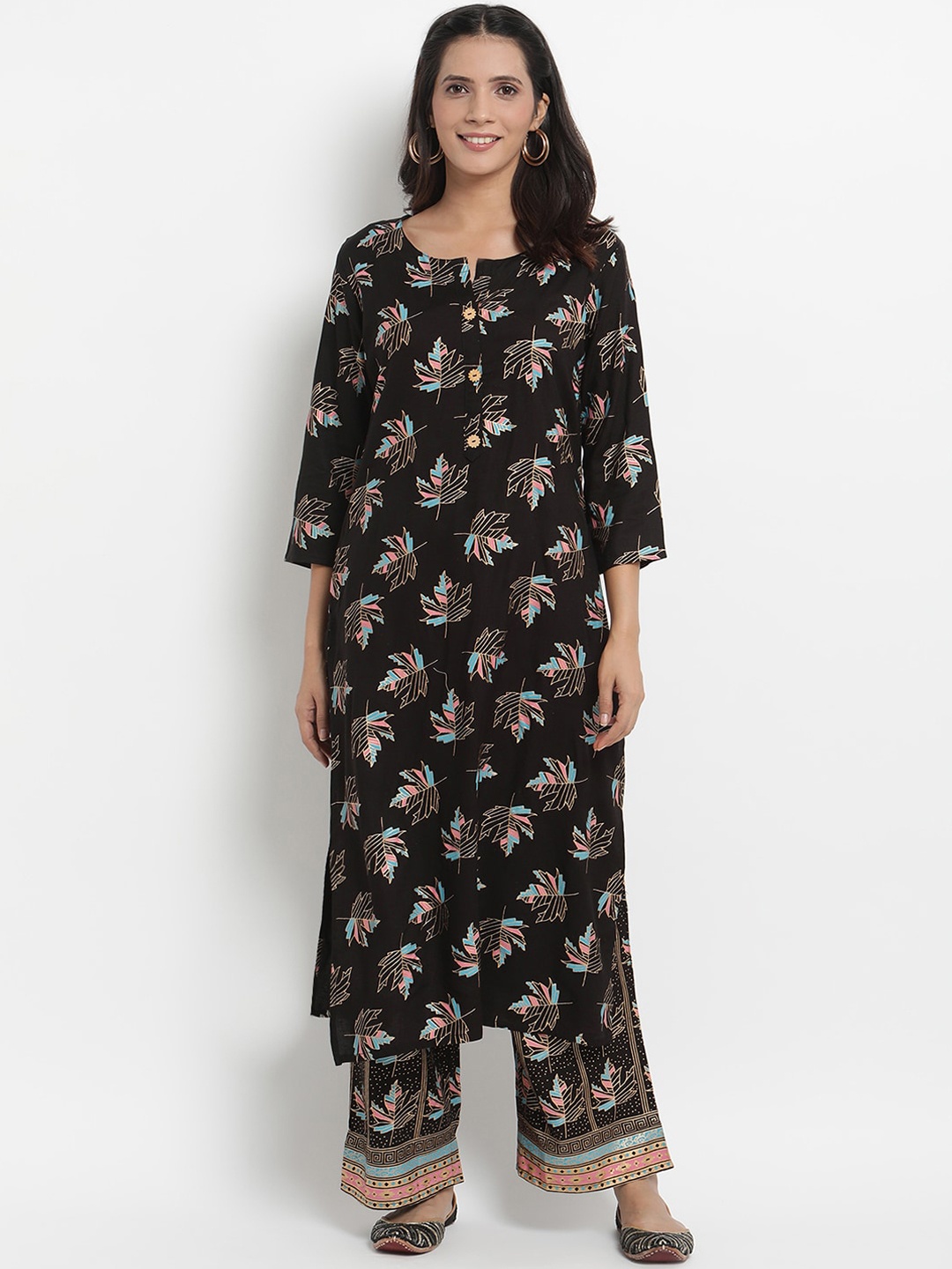 Prakhya Women Black & Gold Printed Kurta with Palazzos