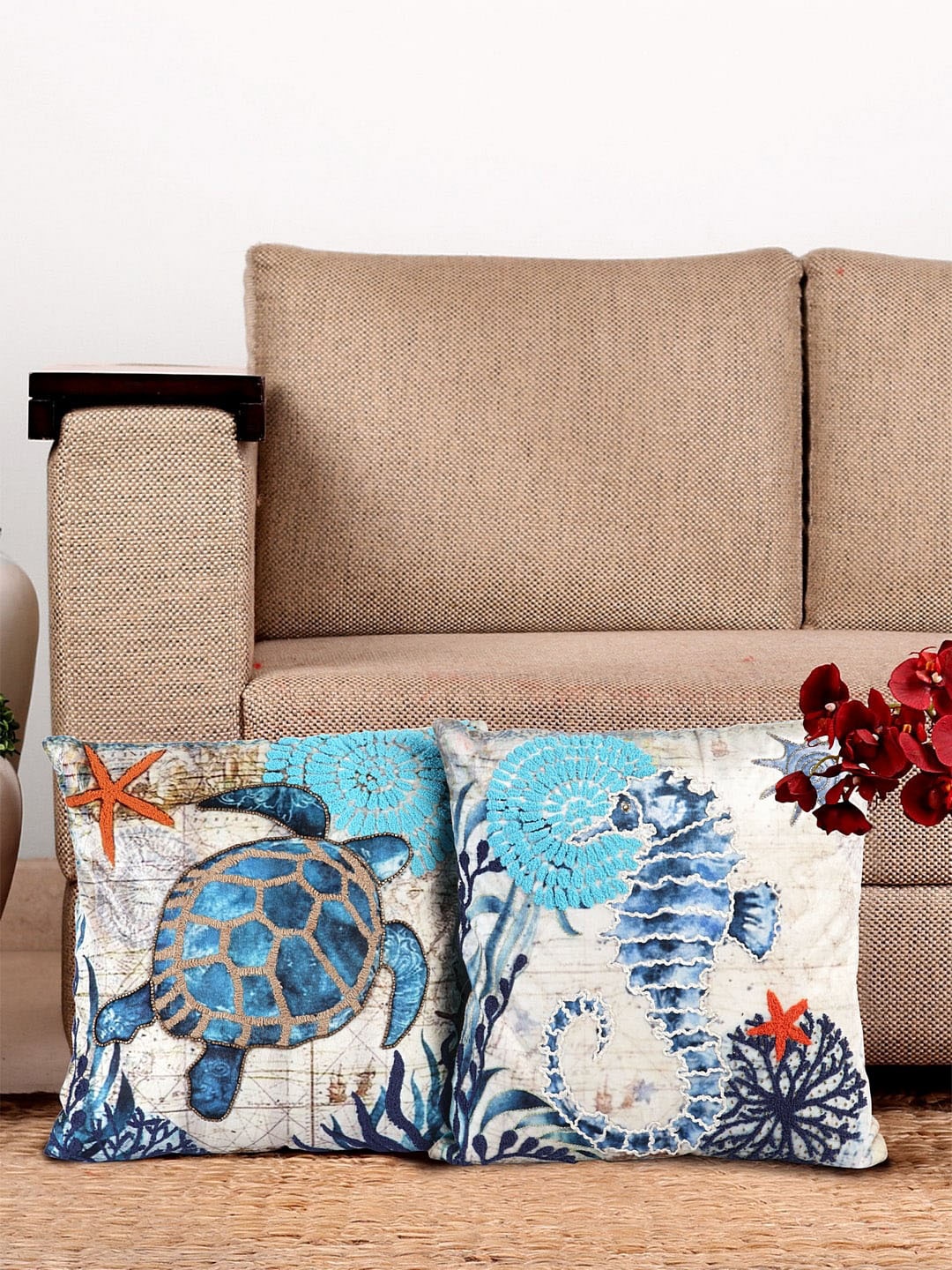 NISRAG HOME Blue & Off-White Set of 2 Embroidered Velvet Square Cushion Covers
NISRAG HOME Blue & Off-White Set of 2 Embroidered Velvet Square Cushion Covers