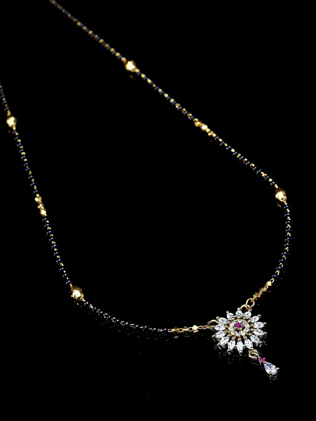 PANASH Gold-Plated and Cubic-Zirconia Studded Floral-Shaped Mangalsutra