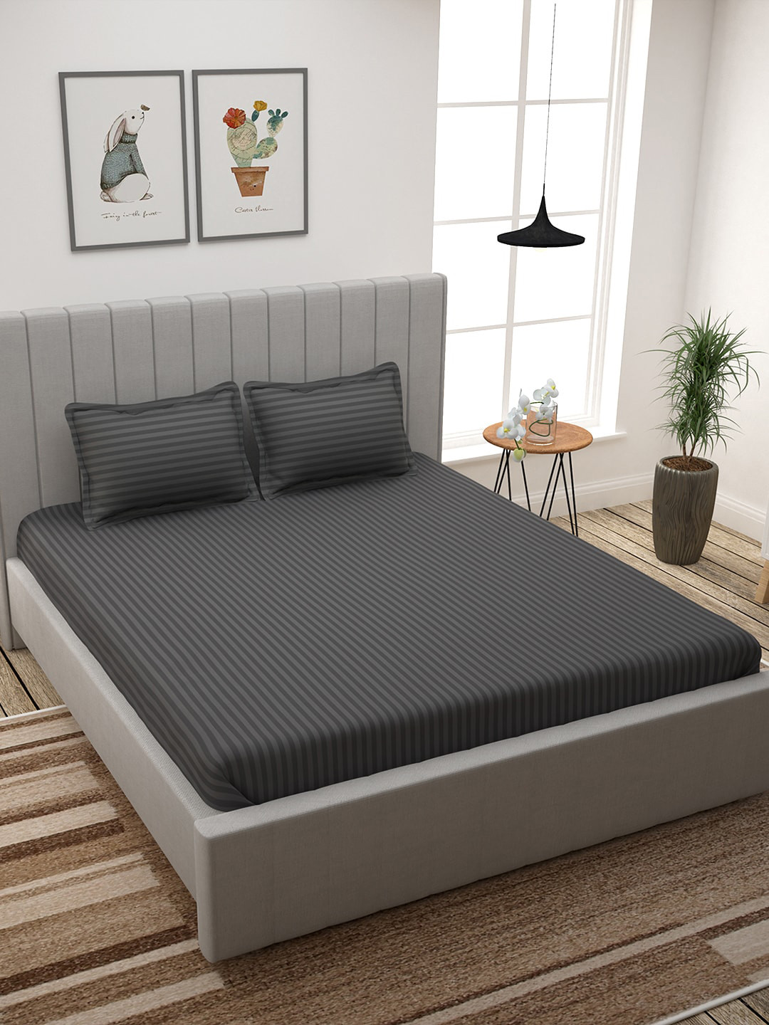 Story@home Charcoal Grey Self-Striped 300 TC Cotton 1 King Bedsheet with 2 Pillow Covers
Story@home Charcoal Grey Self-Striped 300 TC Cotton 1 King Bedsheet with 2 Pillow Covers