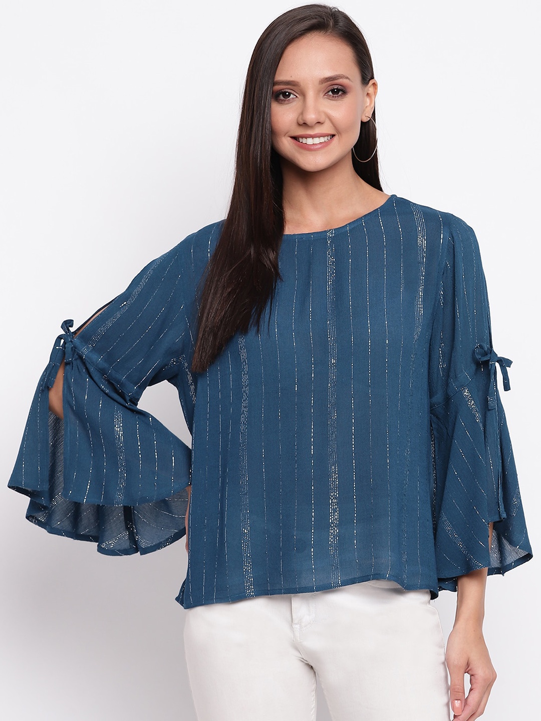 Mayra Women Blue Striped Top