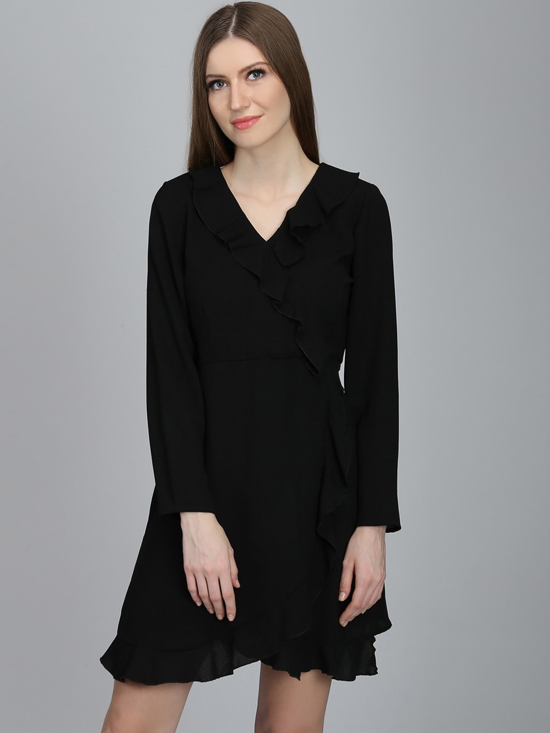 DODO & MOA Women Black Solid Wrap Dress
