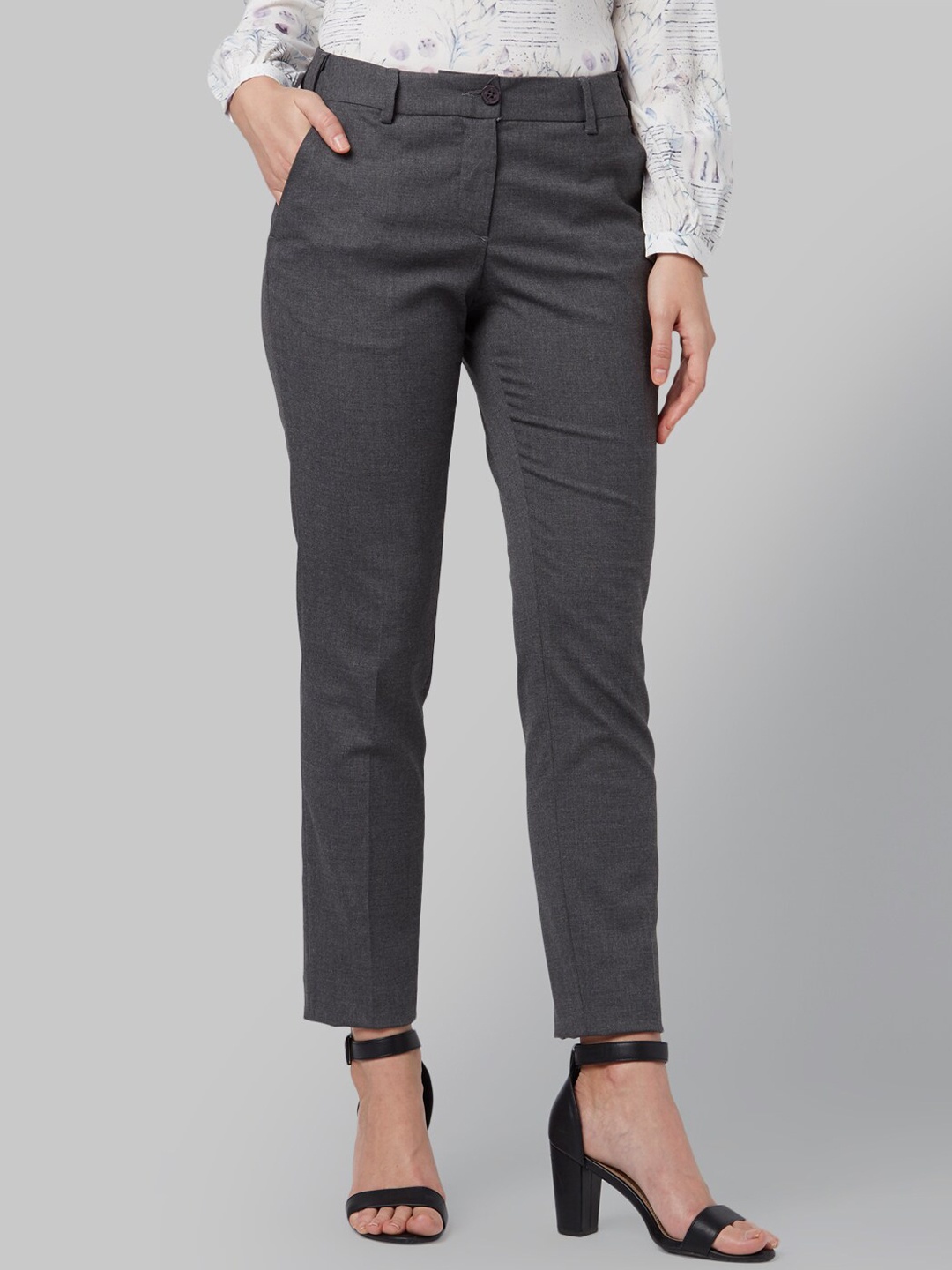 Park Avenue Woman Women Grey Regular Fit Solid Formal Trousers