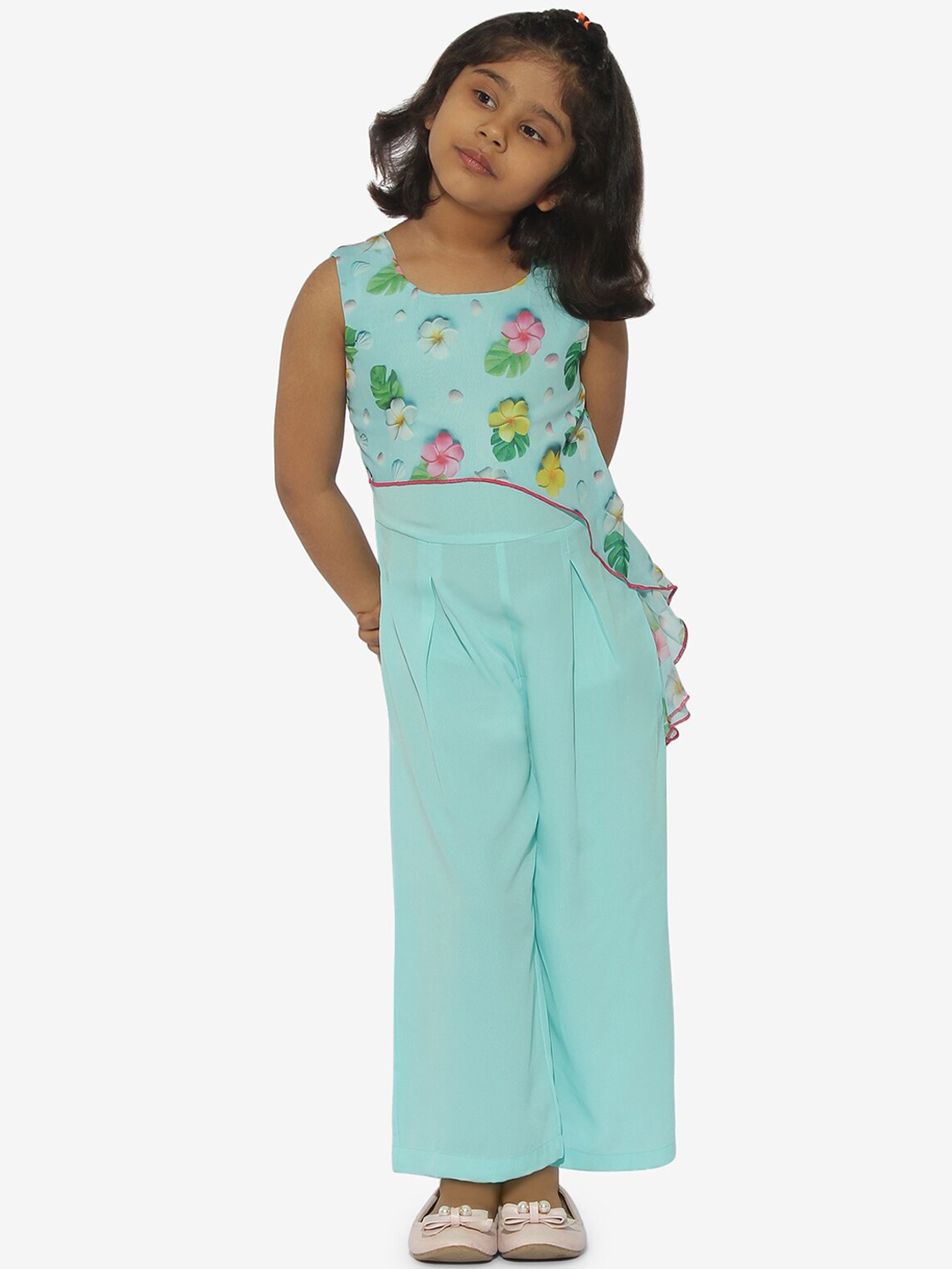 Stylo Bug Girls Blue Printed Basic Jumpsuit