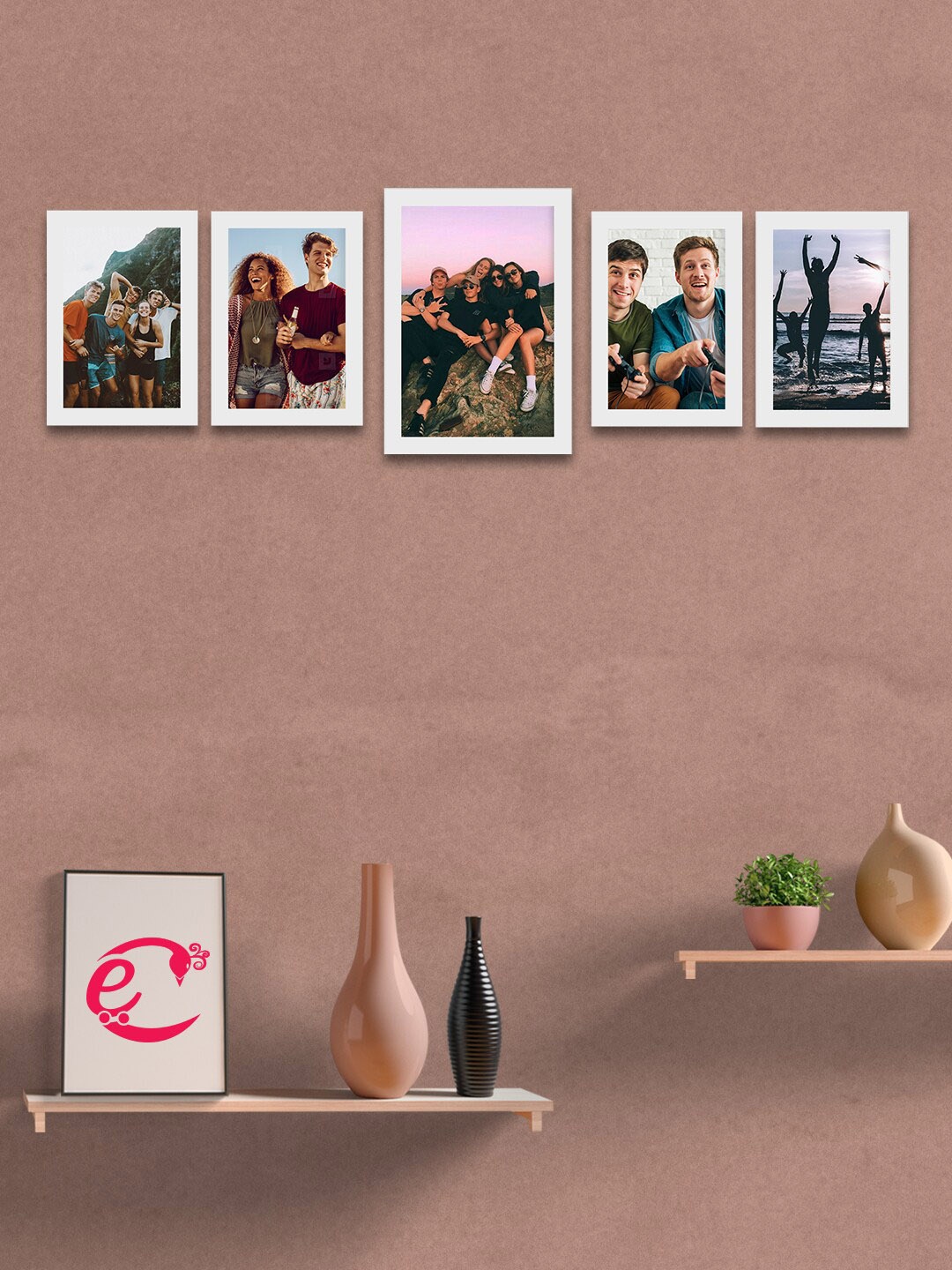 eCraftIndia Set Of 5 White Solid Memory Wall Collage Photo Frames