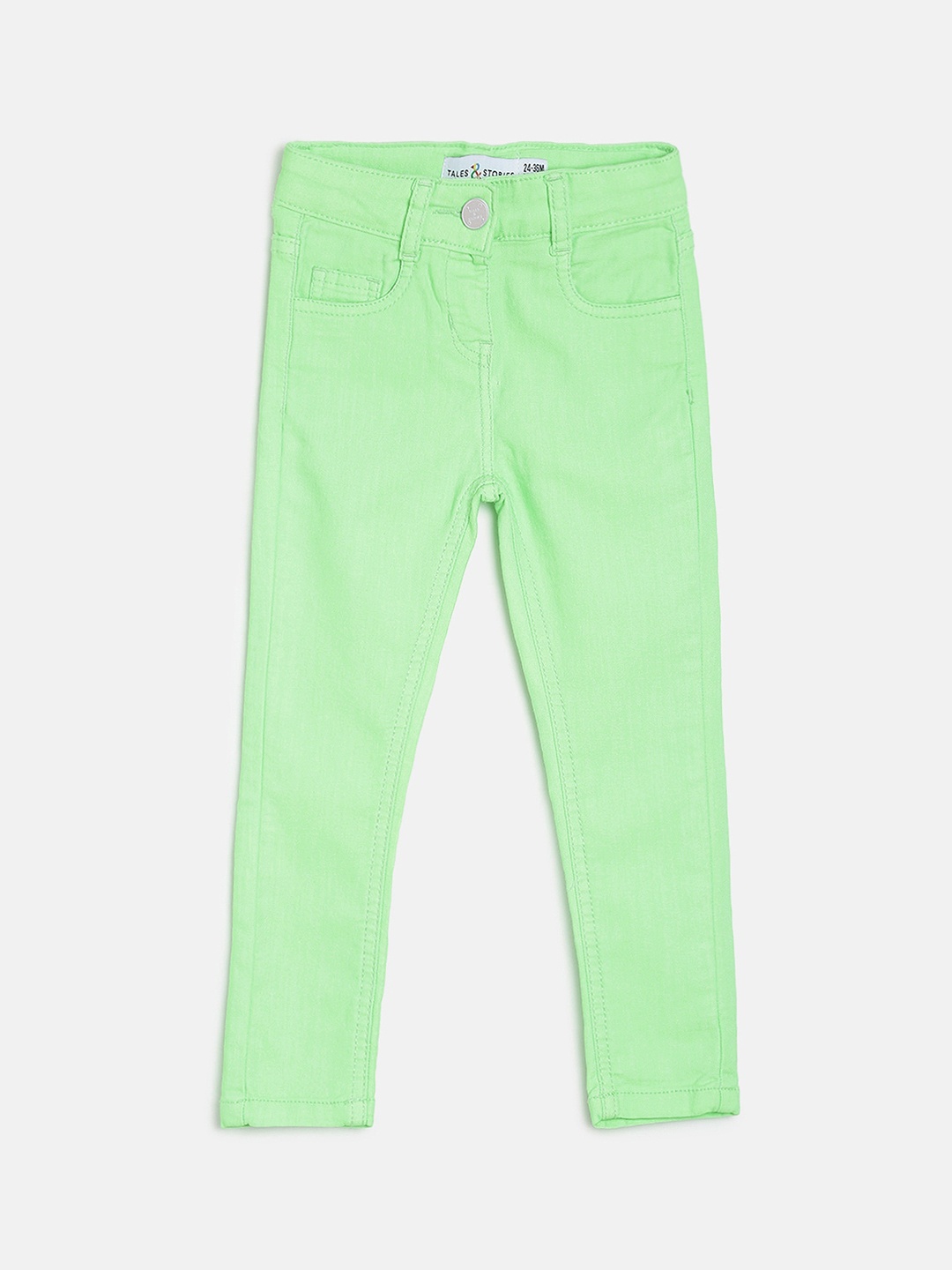 TALES & STORIES Girls Fluorescent Green Slim Fit Mid-Rise Clean Look Jeans