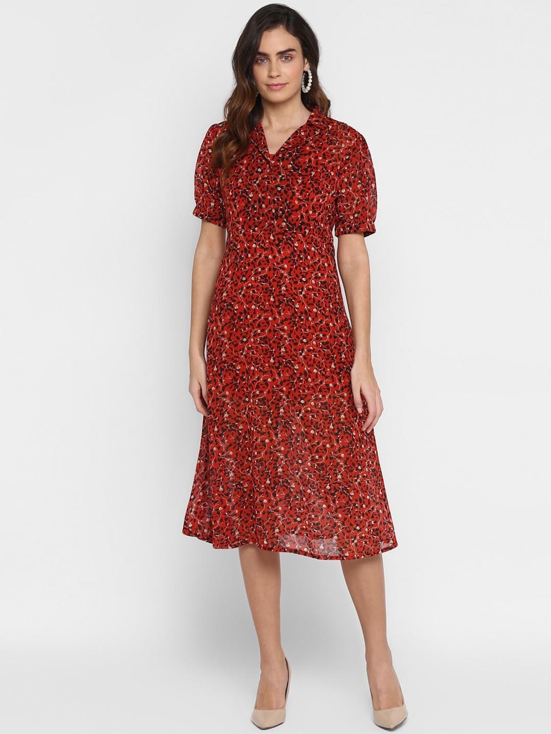 HOUSE OF KKARMA Women Red Printed Shirt Dress