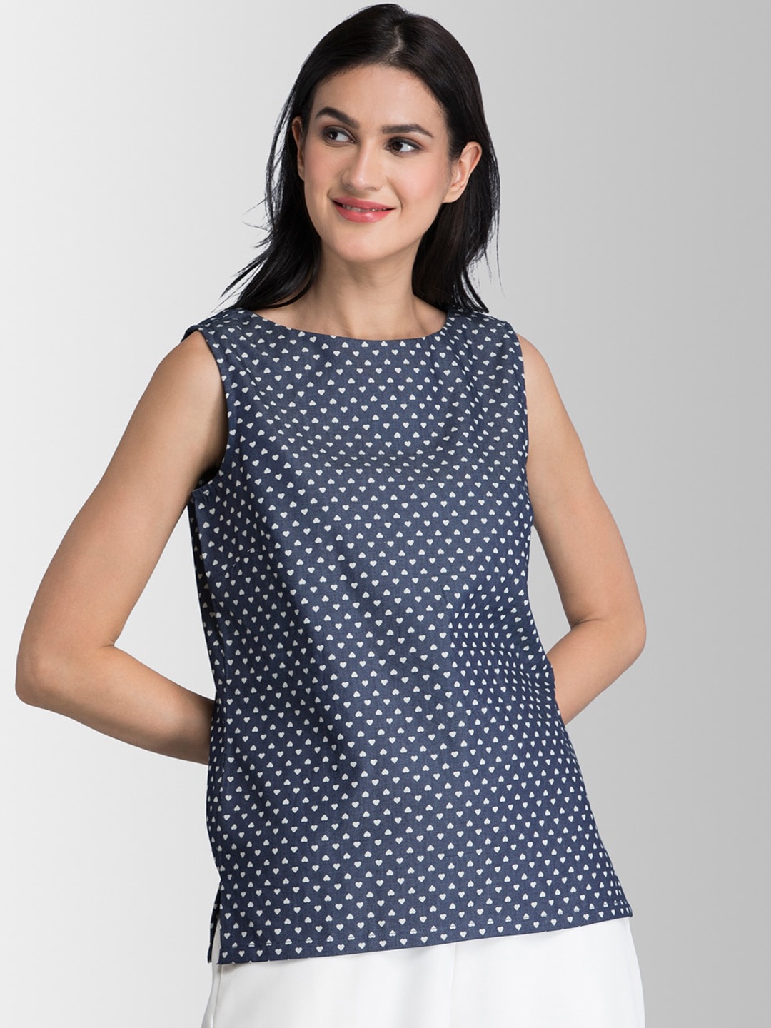 FableStreet Women Blue Printed Top