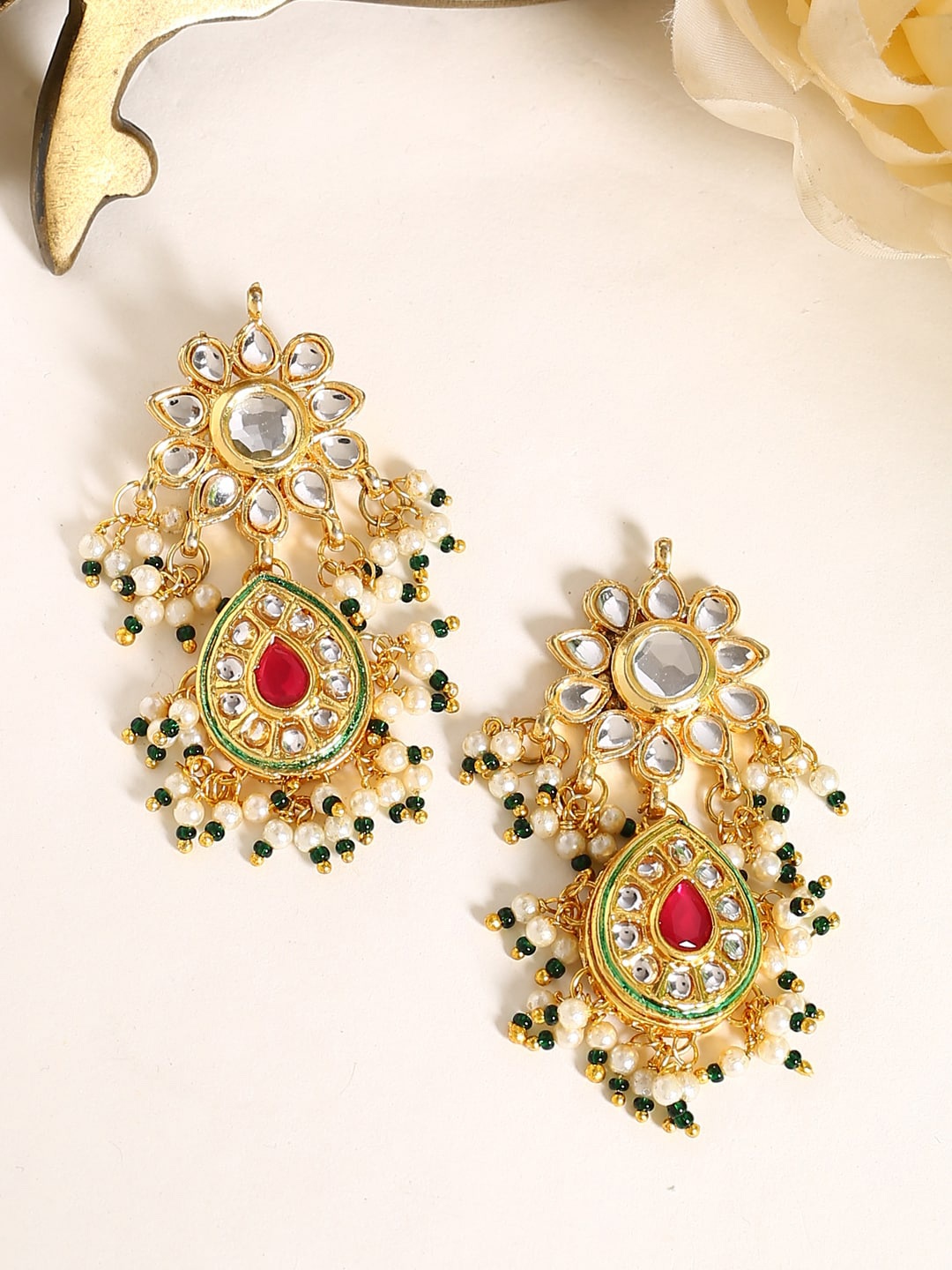 Shoshaa Pink & Gold-Plated Handcrafted Kundan Classic Drop Earrings