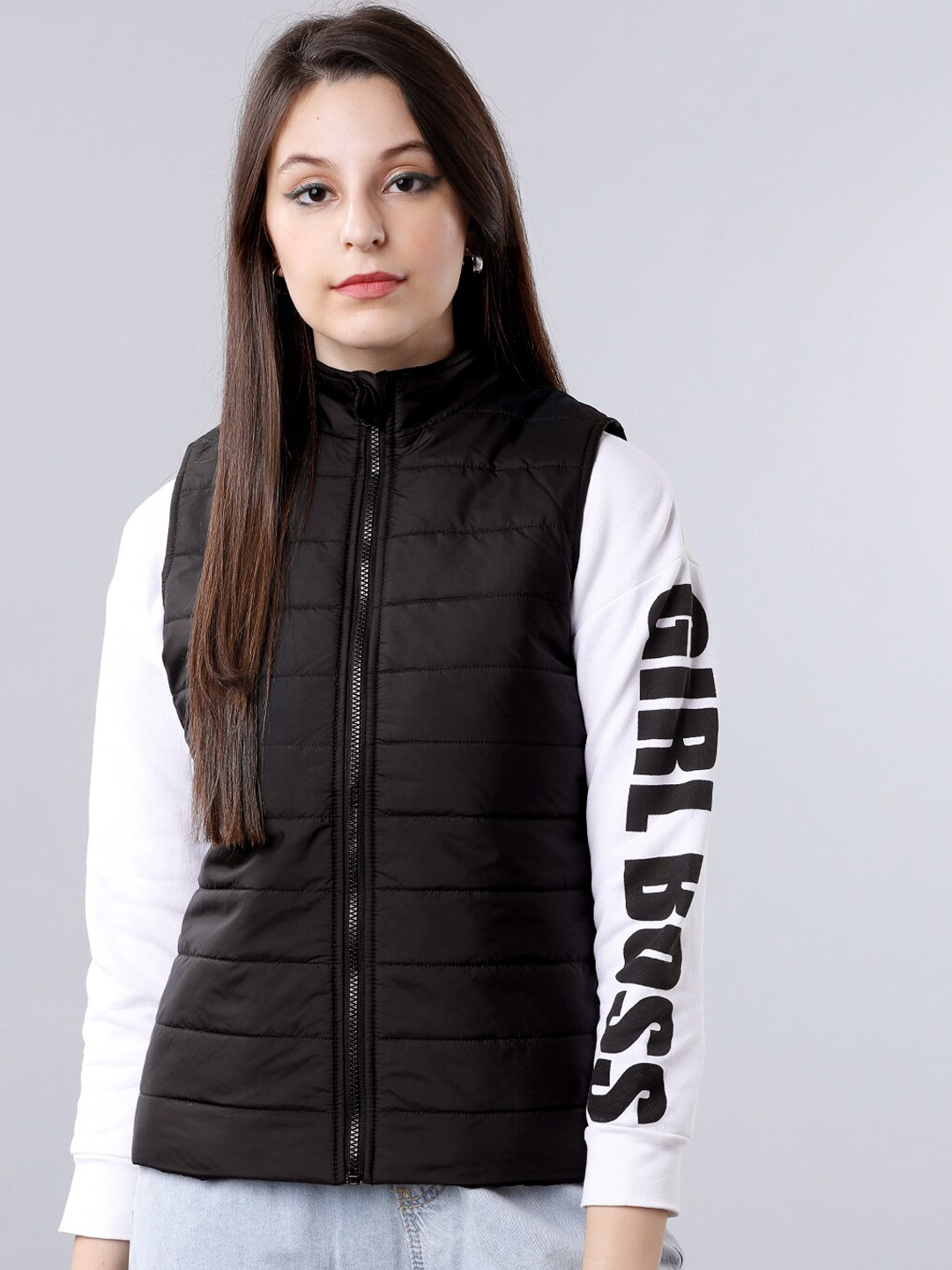 Tokyo Talkies Women Black Solid Padded Jacket
