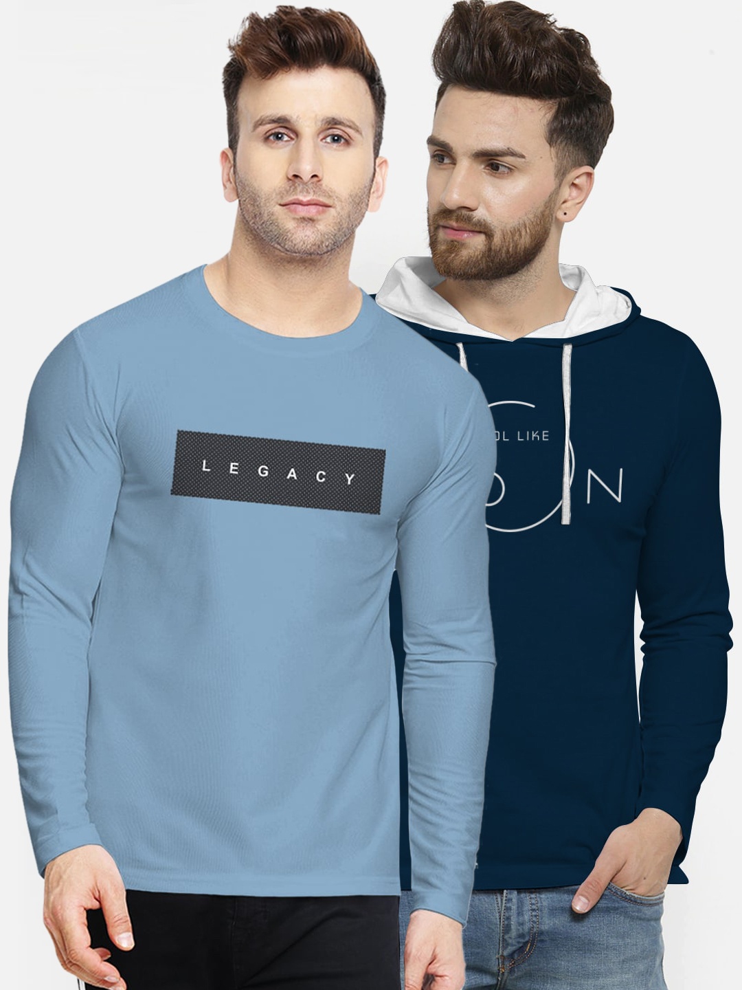 BULLMER Men Pack Of 2 Blue Printed T-shirts