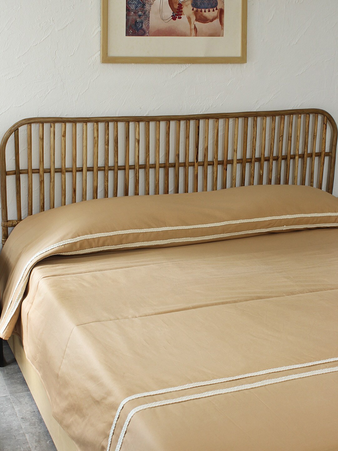 House This Beige Solid Mrittika Cotton Double Bedcover