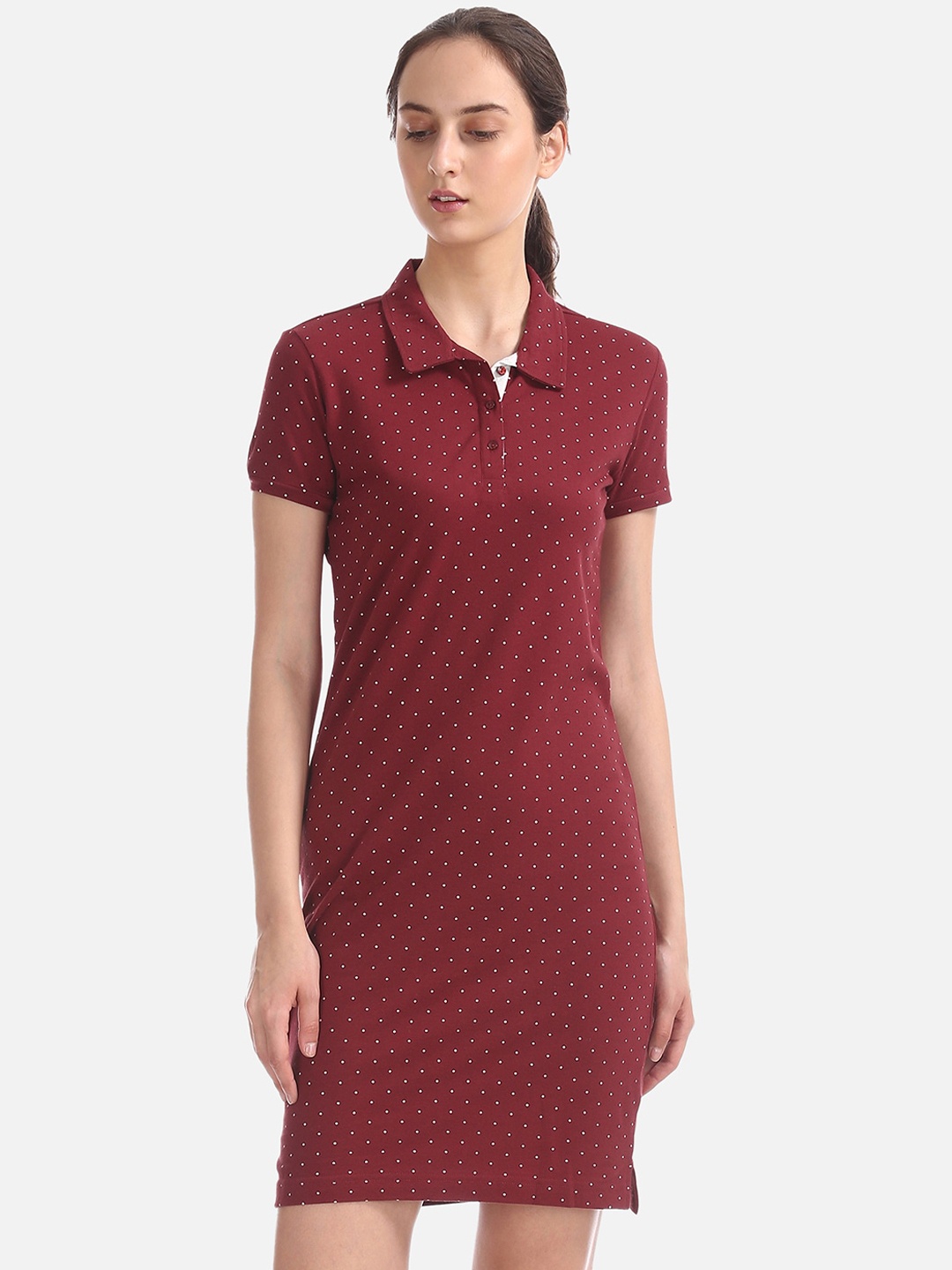 Cherokee Women Maroon Printed T-shirt Dress