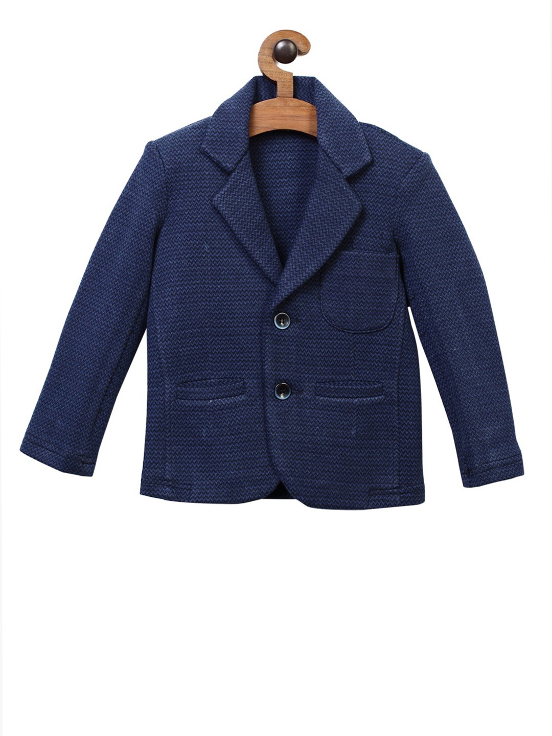RIKIDOOS Boys Navy Blue Self Design Regular Fit Single-Breasted Blazer