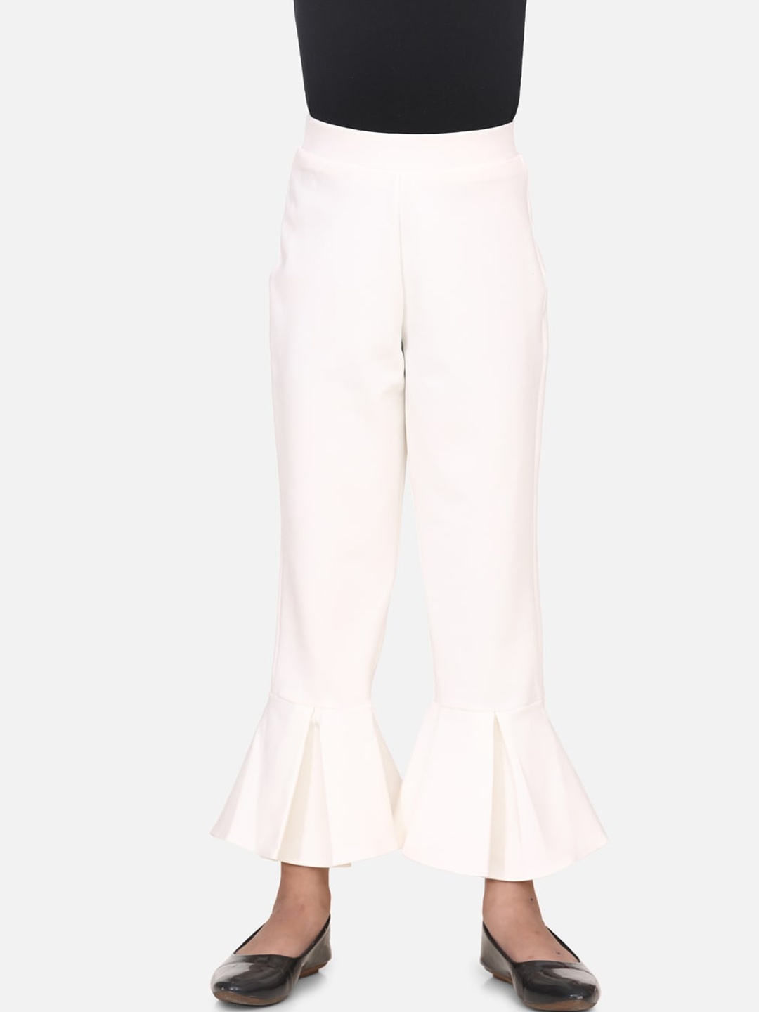 AWW HUNNIE Girls White Flared Solid Regular Trousers