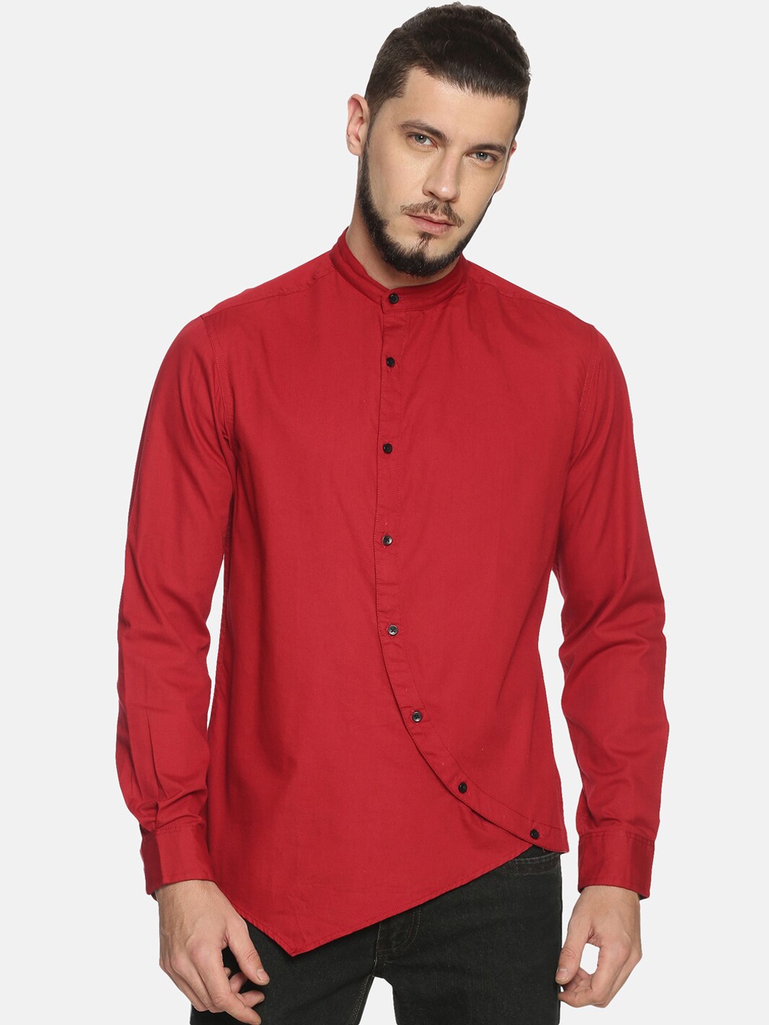IVOC Men Red Slim Fit Solid Casual Shirt