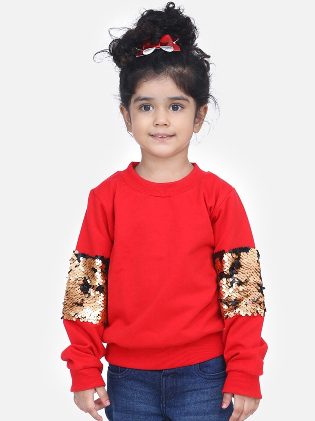 LilPicks Girls Red & Gold-Toned Colourblocked Sweatshirt