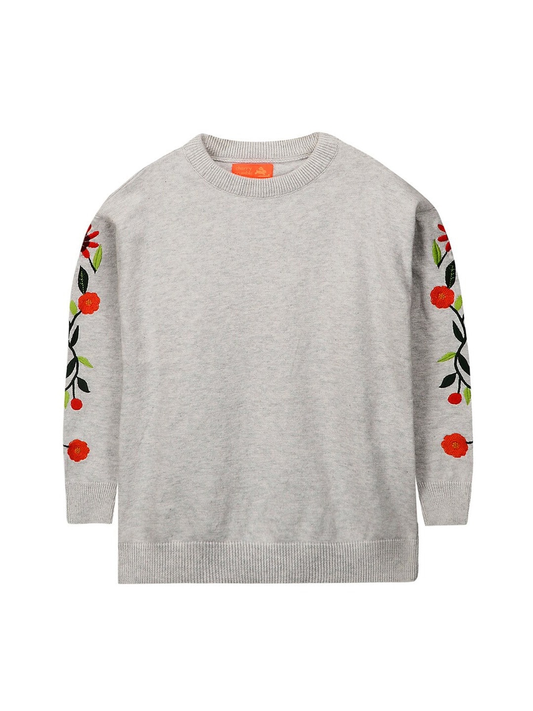 Cherry Crumble Girls Grey Self Design Cardigan Sweater