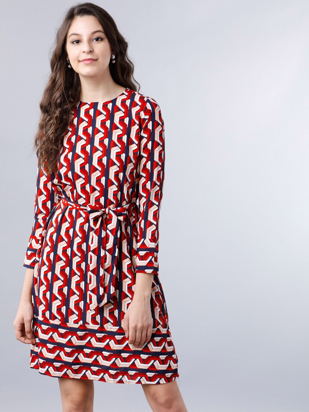 Tokyo Talkies Women Navy Blue Printed Fit and Flare Dress