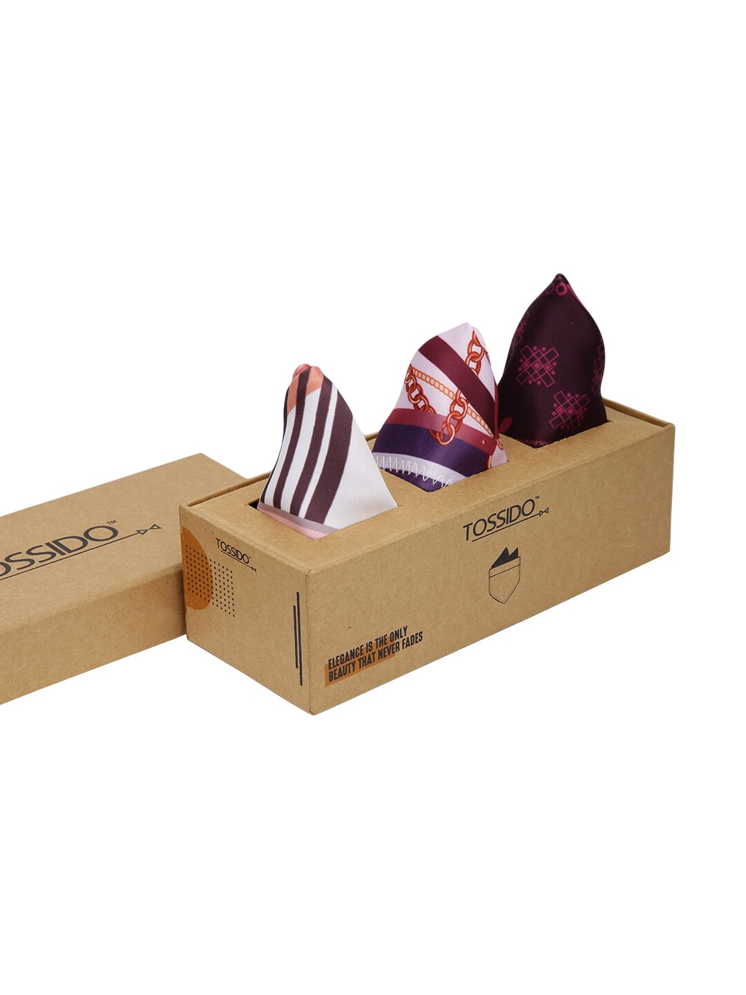 Tossido Men Pack of 3 Purple & White Printed Pocket Squares