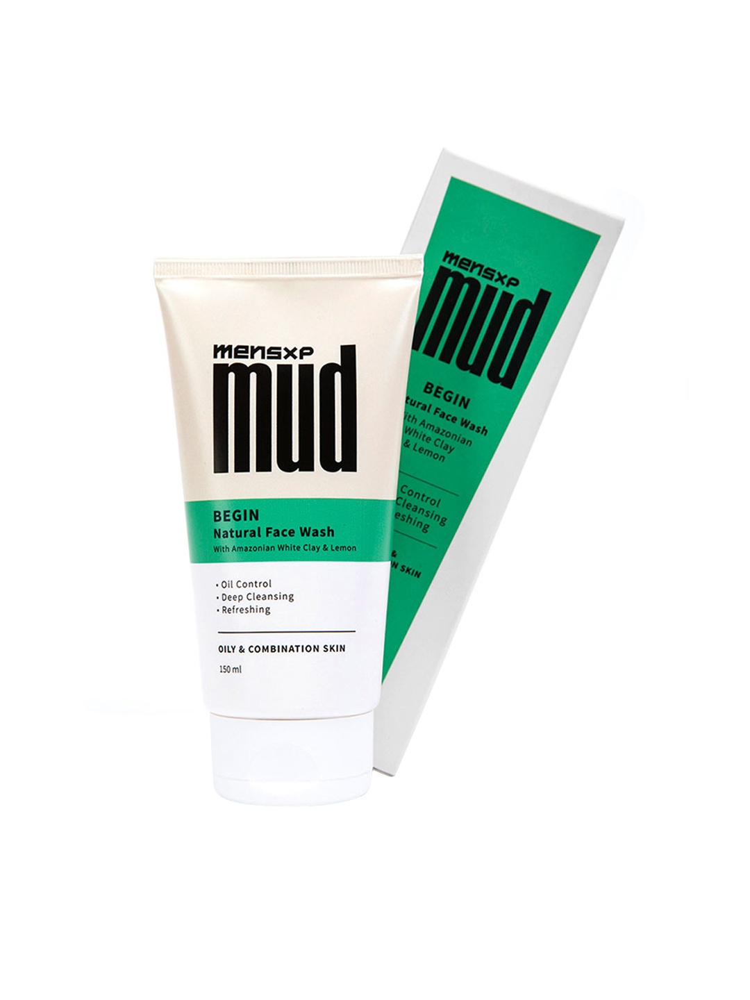 MensXP Mud Natural Clay Face Wash For Men, Oil Control For Oily & Combination Skin, 150 ml, White