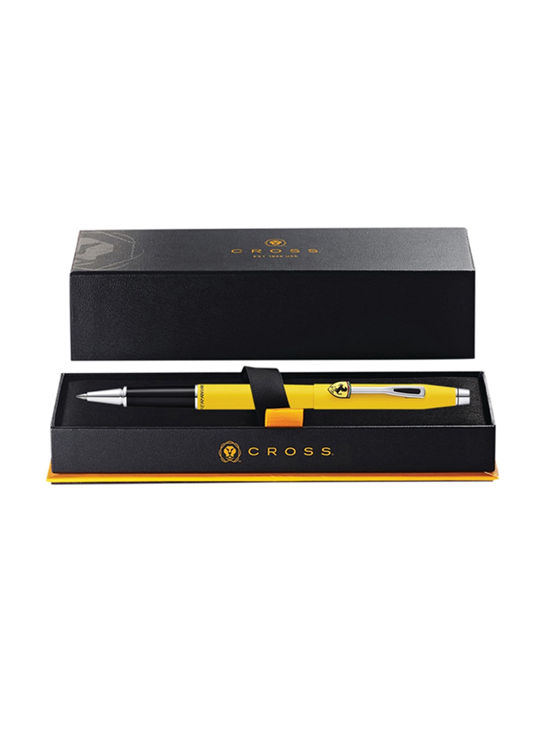 Cross Yellow & Black Ferrari Modena Chrome Ball Point Pen With Gift Box