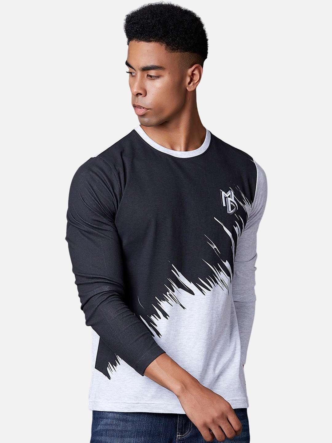 MARCA Disati Men Grey Printed Round Neck T-shirt