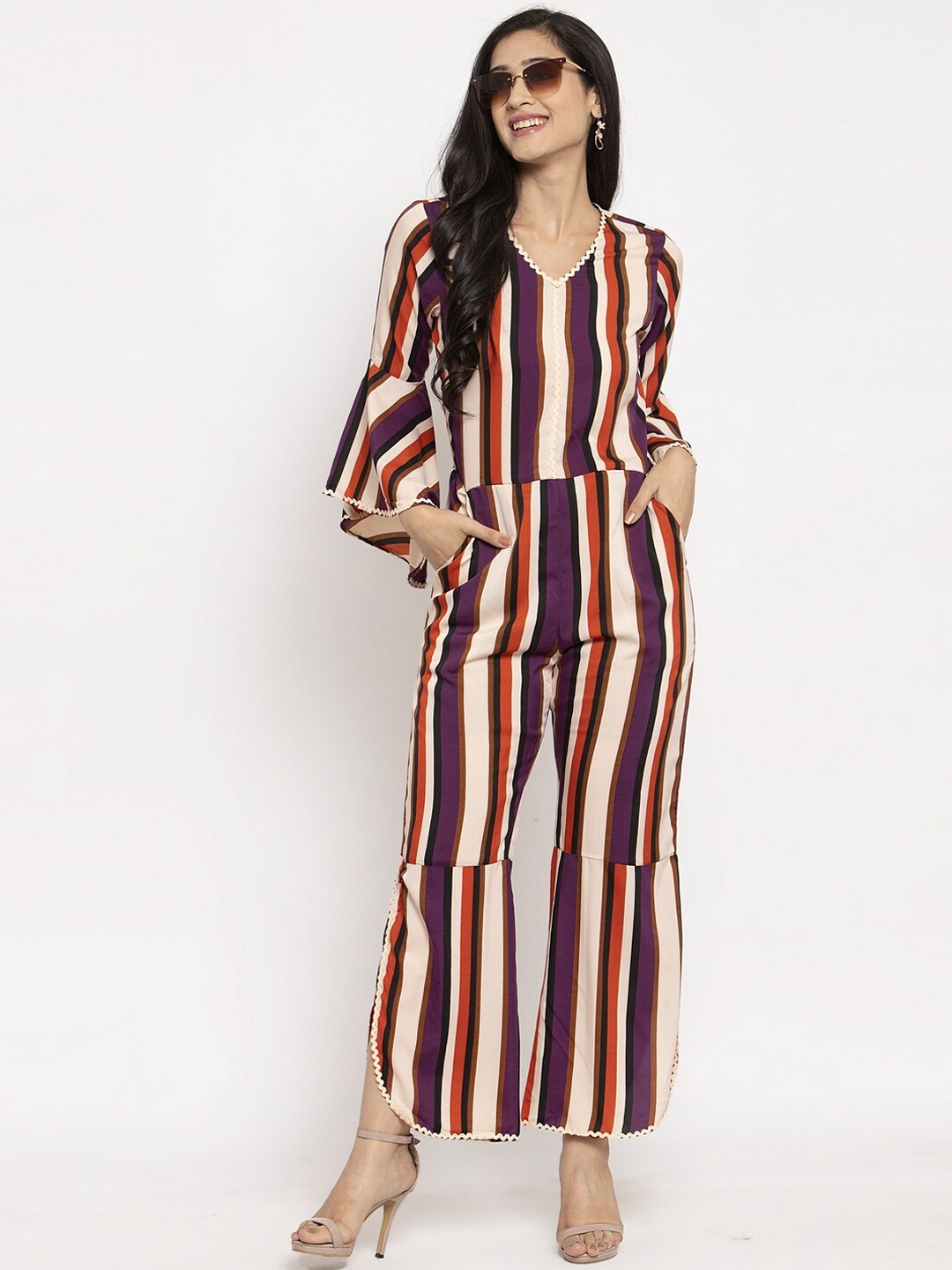 Karmic Vision Women Multicoloured Striped Basic Jumpsuit, Multi