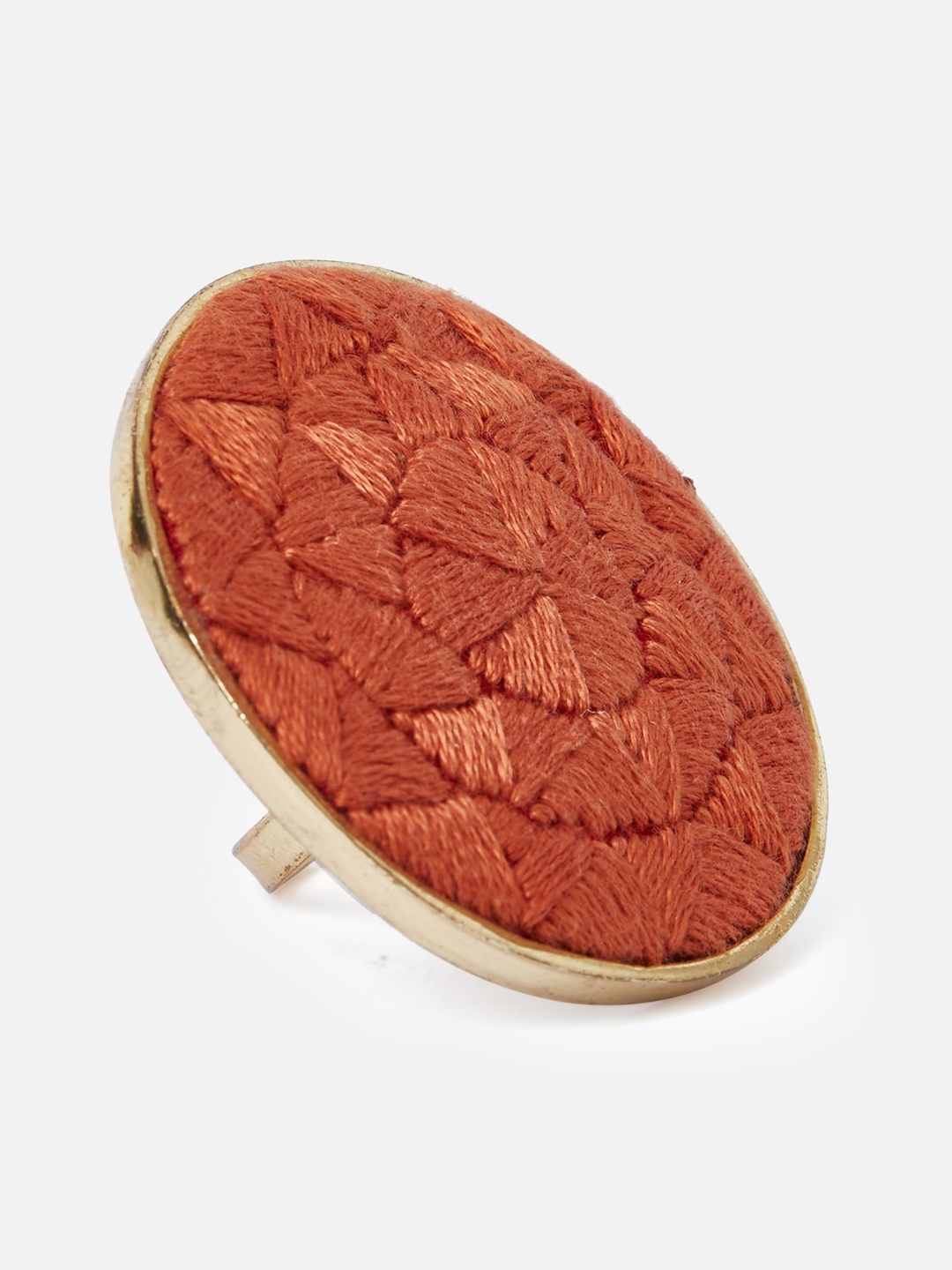 Globus Gold-Plated & Orange Ethnic Finger Ring